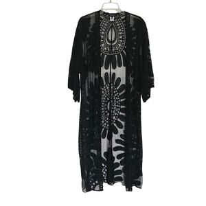 b. Boutique Black Crochet Lace Kimono One size Bohemian Sheer Open Front
